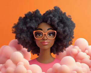 Aufkleber - Cloud computing concept featuring African American woman Coco in 3D illustration, using cloud service server for data processing and storage, blogging and mobile app focus
