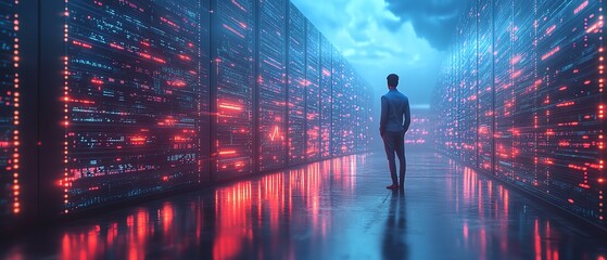 Aufkleber - Big Data and Cloud Computing set with 3D illustration of Qadir, male figure, analyzing large data sets on remote servers, identifying mistakes, actionable data concept
