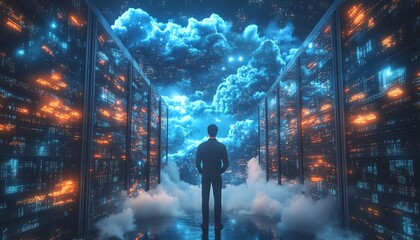 Aufkleber - Big Data and Cloud Computing set, 3D illustration of male figure Qadir, analyzing data on remote servers, identifying and correcting mistakes, actionable data concept