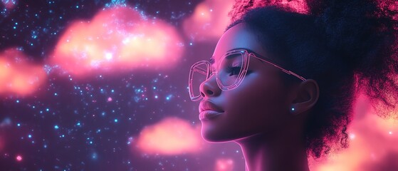 Leinwandbilder - African American woman Coco in 3D illustration, cloud computing concept set, managing cloud service server for data storage, processing, and promotional materials