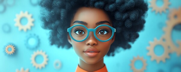 Poster - African American woman Coco in 3D illustration, cloud computing concept set, managing cloud service server for data storage, processing, and promotional materials