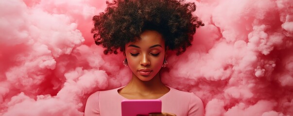 Poster - African American woman Coco in 3D illustration, cloud computing concept set, managing cloud service server for data storage, processing, and promotional materials