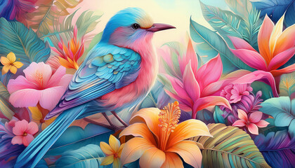 colorful bird with tropical concept  wall decoration  wall art