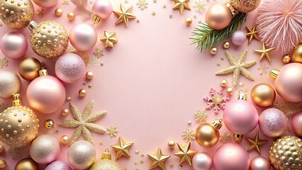 Wall Mural - Festive Christmas background with pastel pink and gold decorations