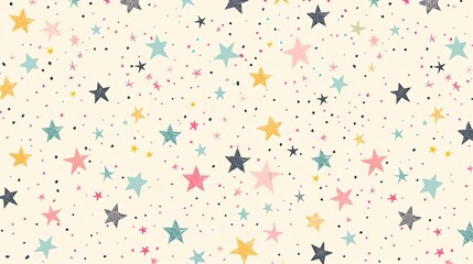 Wall Mural - A seamless pattern of colorful stars on a cream background.