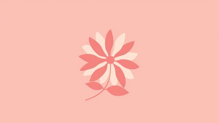 Wall Mural - A simple, stylized pink flower with a white center on a peach background.