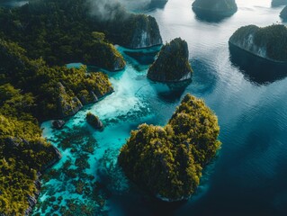 Wall Mural - wide shot of aerial view pulau raja ampat indonesia - ai