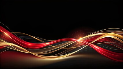 Wall Mural - Abstract black background with elegant gold and red wavy lines