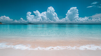 Wall Mural - pristine blue sea with half submerged underwater, showcasing a tranquil balance between the clear sky above and the aquatic world below