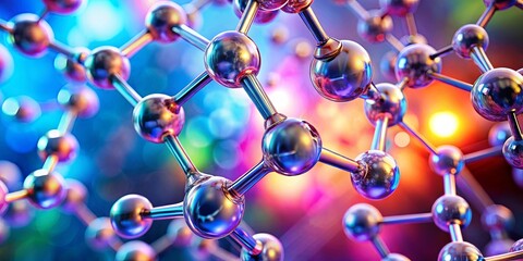 Close-up of abstract molecule structure on a vibrant science-themed background