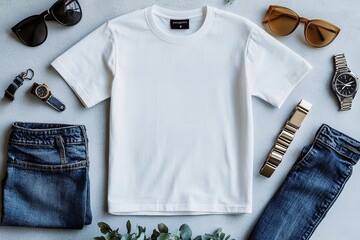 Realistic white Tshirt Flat Lay Mockup created with Generative AI