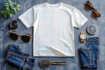 Realistic white Tshirt Flat Lay Mockup created with Generative AI