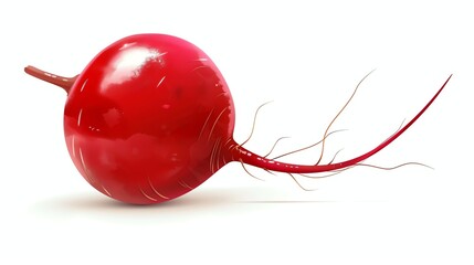 A single red radish with long thin root isolated on a white background.