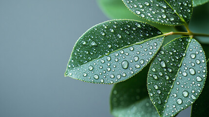 Wall Mural - green leaf adorned with glistening water droplets, symbolizing nature’s resilience and the cycle of life. Represents environmental sustainability, carbon reduction, and the beauty of natural elements