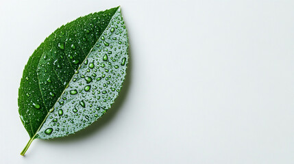 Poster - green leaf adorned with glistening water droplets, symbolizing nature’s resilience and the cycle of life. Represents environmental sustainability, carbon reduction, and the beauty of natural elements