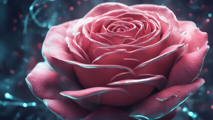 Wall Mural - illustration of a pink rose flower, futuristic view of a pink rose flower, pink rose technology view