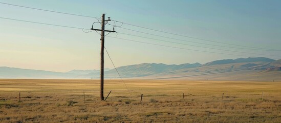 Wall Mural - electric post in a field near a highway