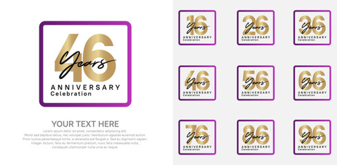 anniversary set logo style with purple and gold color in square for company celebration moment