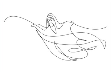 Wall Mural -  Continuous one line art drawing of ghost design. Spooky Halloween monster vector illustration