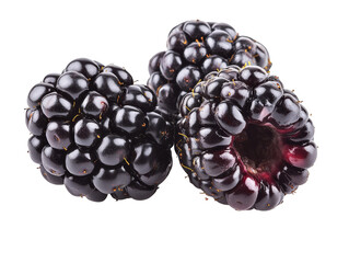 Wall Mural - Fresh Ripe Blackberries Close Up Macro Isolated on White