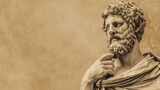 Statue of Asclepius Roman artwork 2nd century AD Sepia banner plain background Space for text close up view Depicting medicine god historical and artistic theme