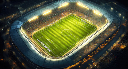 Canvas Print - an aerial view of the soccer stadium, showcasing its vast expanse and vibrant atmosphere.