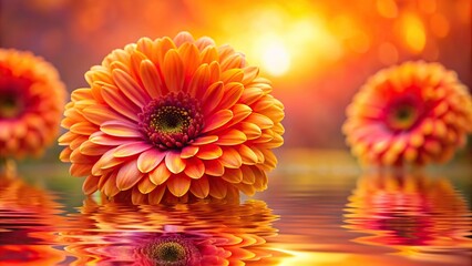 Vivid orange and pink flower background with beautiful reflection, vivid, pink, reflection,orange, background