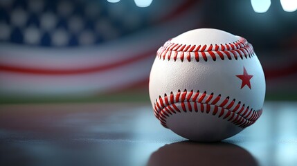 Baseball Game with American Flag in Illuminated Stadium at Night