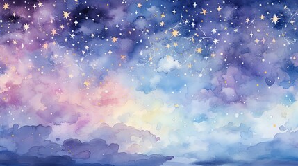 Poster - Watercolor Painting of a Night Sky with Stars and Clouds