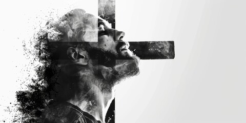 double exposure black and white jesus christ with crown