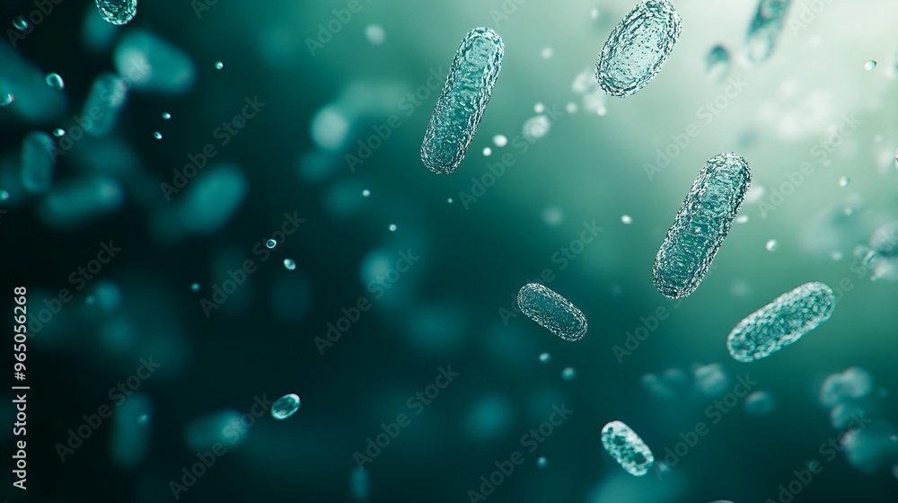 microscopic view of bacteria floating freely in water, with a smooth ...