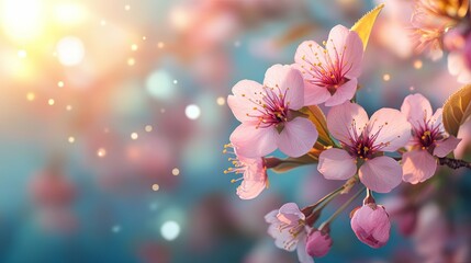 Poster - Delicate Pink Cherry Blossoms in Soft Sunlight