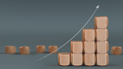 Business growth concept. wooden block with growth graph for sales volume increase make business grow.