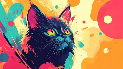 Poster - A Colorful Abstract Painting of a Cat's Face