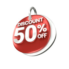 3d sales red and white discount price tag for composition 50 percent, amazing for product promotion