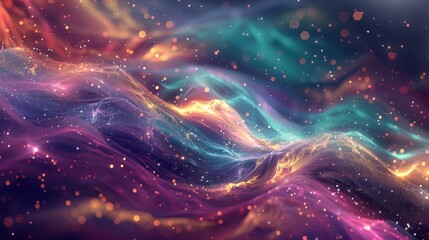 Wall Mural - A colorful, swirling galaxy with a mix of green, yellow, and purple hues