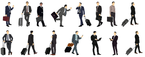 Business people with luggage full isolated collection 