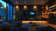 © pamungkas - Modern Living Room with Smart Home Automation System and Fireplace