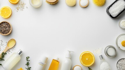 Wall Mural - Assorted Natural Skincare and Beauty Products on White Background