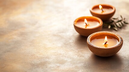 Diwali diya oil lamps with flowers holiday background. Creating a festive and decorative composition.