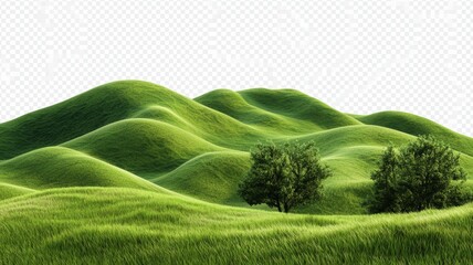 green hill landscape isolated on white or transparent - ai