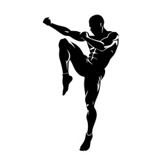 Wall Mural - a man in a fighting stance and a martial artist in mid-jump vector silhouette