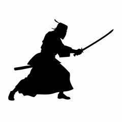 Canvas Print - a sword warrior standing in an action pose as a black color silhouette isolated on a white background