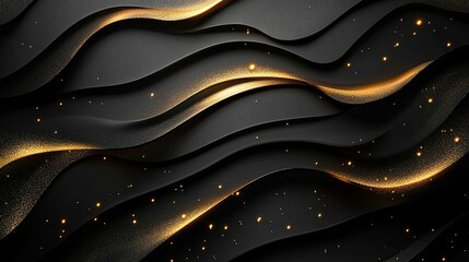 Poster - Abstract Black and Gold Wavy Background with Glitter