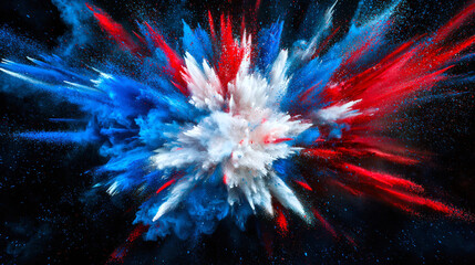 Wall Mural - a bright explosion of blue, white and red holi colors on a black background. the concept of the flag