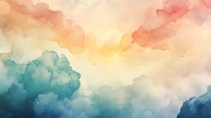 Wall Mural - Abstract Watercolor Painting of Clouds in Blue and Orange Hues