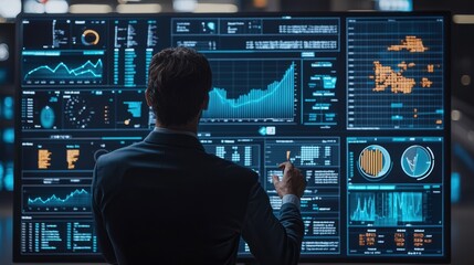 Canvas Print - Data Analytics Dashboard with Graphs and Charts on Computer Screen