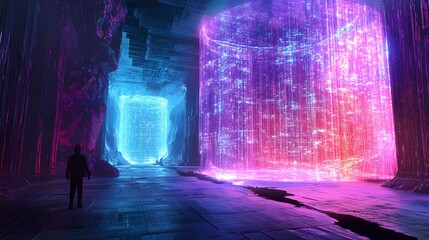 Wall Mural - a digital artist creating 3d holographic art using futuristic design tools