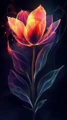 Sticker - A tulip rendered in digital art style, featuring sharp lines and vivid hues, creating a modern and dynamic representation.