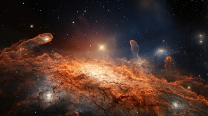 Wall Mural - a breathtaking view of a distant galaxy, with swirling clouds of gas and dust illuminated by the lig